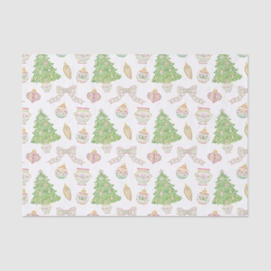 Papier Mousseline Aquarelle Chinoiserie rose Baubles Arbre de Noël (Recto)