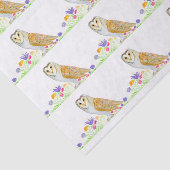 Papier Mousseline Aquarelle Chouette À Grange Avec Fleurs (Détail)