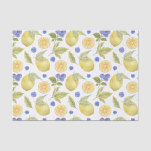 Papier Mousseline Aquarelle Citron et Fruit aux bleuets avec Feuille