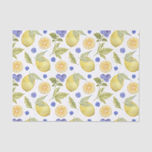 Papier Mousseline Aquarelle Citron et Fruit aux bleuets avec Feuille (Recto)