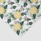 Papier Mousseline Aquarelle Citrons et verdure Motif de Noël (Détail)