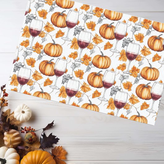 Papier Mousseline Aquarelle Citrouille et vin Automne