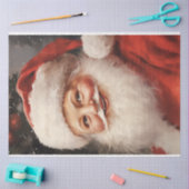 Papier Mousseline Aquarelle classique Père Noël souriant casquette r (Artisanat)