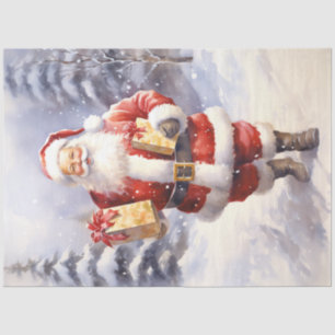 Papier Mousseline Aquarelle classique Santa Claus dans la forêt neig