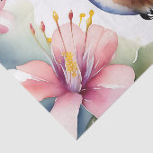 Papier Mousseline Aquarelle Colibri Aux Fleurs Roses (Détail)