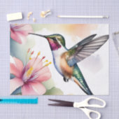 Papier Mousseline Aquarelle Colibri Aux Fleurs Roses (Artisanat)