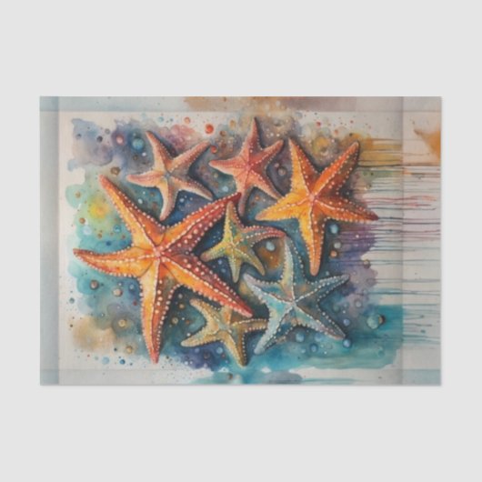 Papier Mousseline Aquarelle Coloré Nautique Starfish Découpage (Recto)