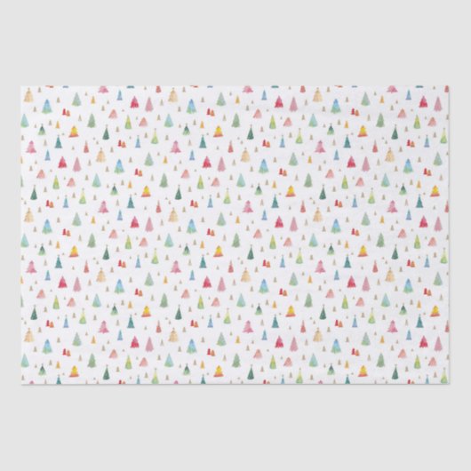 Papier Mousseline Aquarelle colorée Arbres de Noël (Recto)