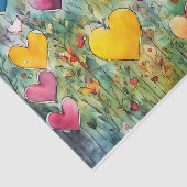 Papier Mousseline Aquarelle colorée Coeurs Papier Tissu (Détail)