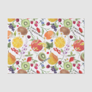 Papier Mousseline Aquarelle colorée Motif de fruits et d'herbes