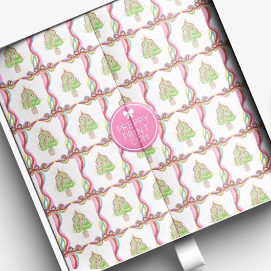 Papier Mousseline Aquarelle Confetti Arbres de Noël & Ruban