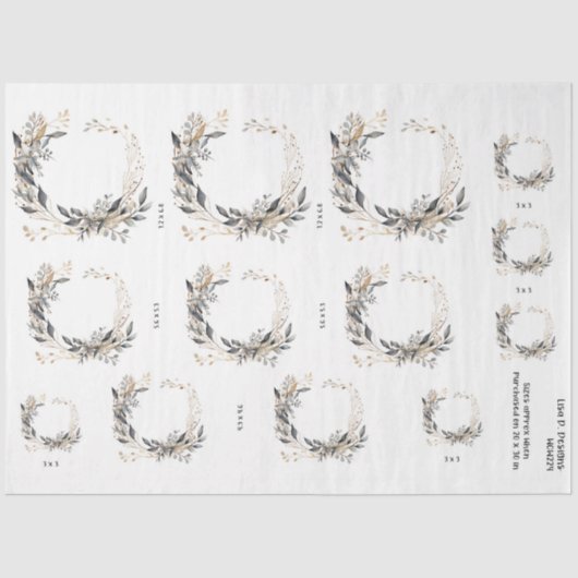 Papier Mousseline Aquarelle Courbe verte et feuillage (Recto)