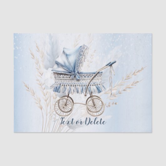 Papier Mousseline Aquarelle Cute Classic Poussette Bleu Floral (Recto)