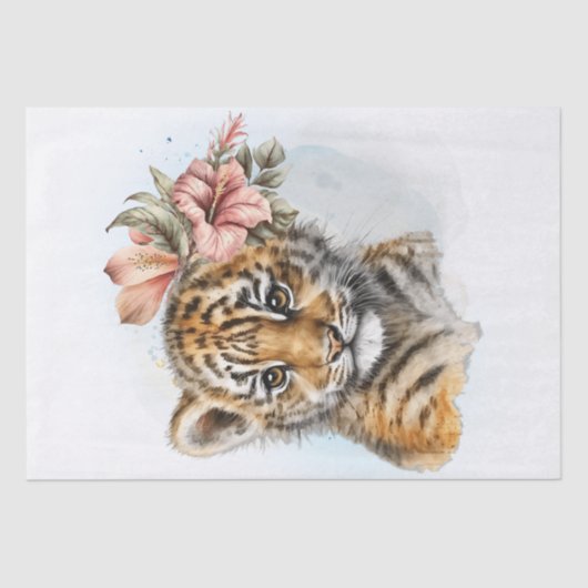 Papier Mousseline Aquarelle Cute Tiger Floral Cub (Recto)