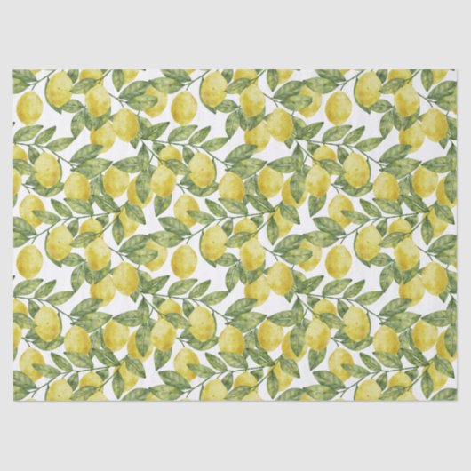 Papier Mousseline Aquarelle d'agrumes jaune citrons aux feuilles ver (Recto)