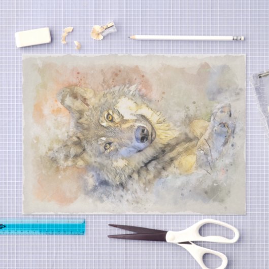 Papier Mousseline Aquarelle d'automne Wolf Grey Hunter (Artisanat)