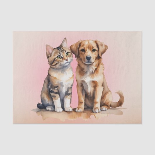 Papier Mousseline Aquarelle de chat et chien mignonne (Recto)