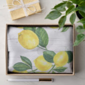 Papier Mousseline Aquarelle de citrons frais, bois blanc rustique (Cadeau)