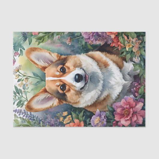Papier Mousseline Aquarelle de Corgi Art Floral (Recto)
