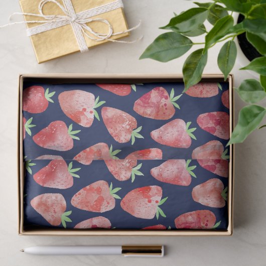 Papier Mousseline Aquarelle de fraise bleu marine (Cadeau)