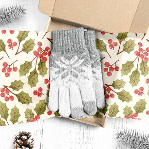 Papier Mousseline Aquarelle de houx vintage