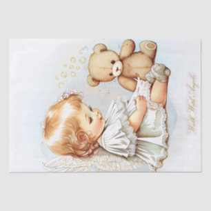 Papier Mousseline Aquarelle de l'ange bébé et de l'ours en peluche