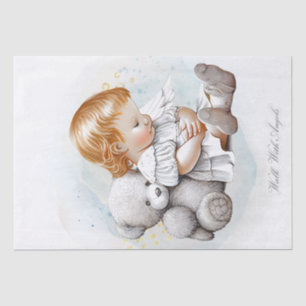 Papier Mousseline Aquarelle de l'ange bébé et de l'ours en peluche