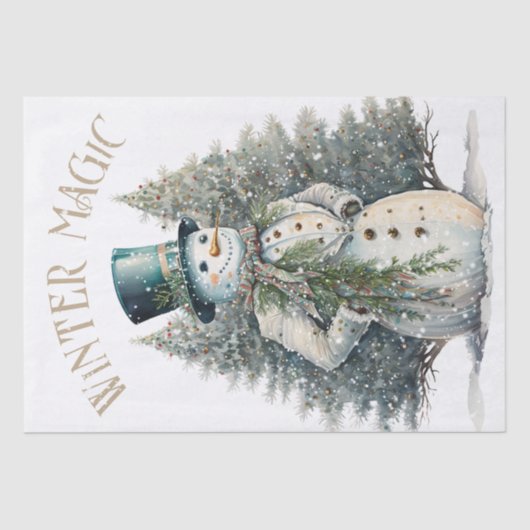 Papier Mousseline Aquarelle de neige Noël d'hiver (Recto)