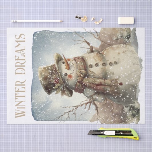 Papier Mousseline Aquarelle de neige Noël d'hiver (Artisanat)