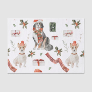 Papier Mousseline Aquarelle de Noël Chien et chat