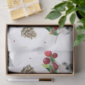 Papier Mousseline Aquarelle de Noël Motif d'oiseaux d'hiver (Cadeau)