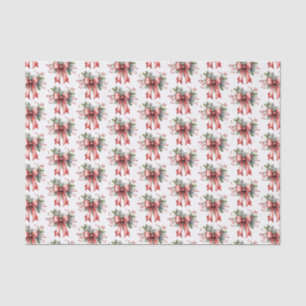 Papier Mousseline Aquarelle de Noël Rouge Bow Holly Motif