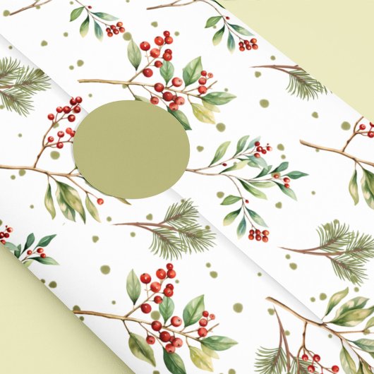 Papier Mousseline Aquarelle de Noël Vert Rouge Holly