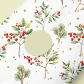 Papier Mousseline Aquarelle de Noël Vert Rouge Holly