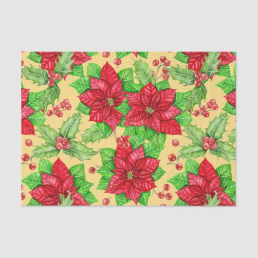 Papier Mousseline Aquarelle de Poinsettia et de baies sèches (Recto)