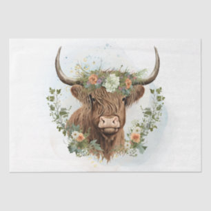Papier Mousseline Aquarelle de vache à hautes terres florales