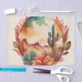 Papier Mousseline Aquarelle Désert Cactus et Montagnes (Artisanat)