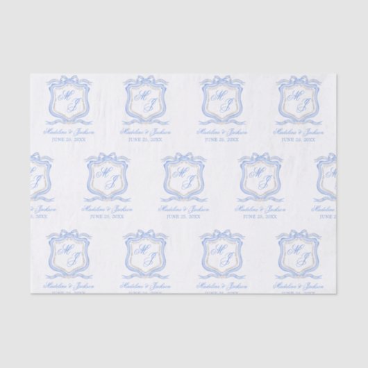 Papier Mousseline Aquarelle Designer Blue Monogram Crest (Recto)