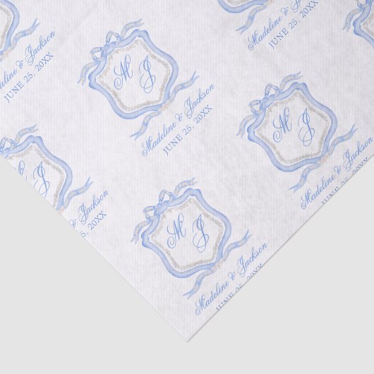 Papier Mousseline Aquarelle Designer Blue Monogram Crest (Détail)