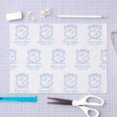 Papier Mousseline Aquarelle Designer Blue Monogram Crest (Artisanat)