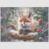 Papier Mousseline Aquarelle d'hiver rustique Découpage renard bois (Recto)