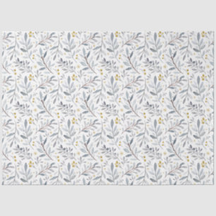 Papier Mousseline Aquarelle d'or bleu Icy Motif botanique d'hiver