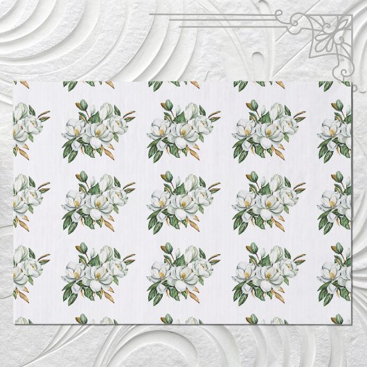 Papier Mousseline Aquarelle douce Magnolia Motif bleu