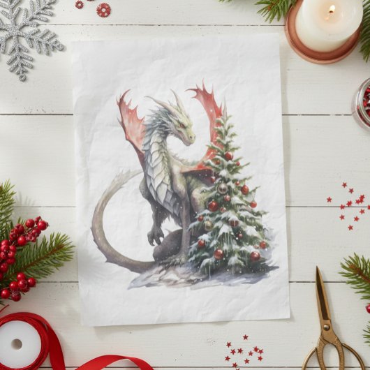 Papier Mousseline Aquarelle Dragon de Noël