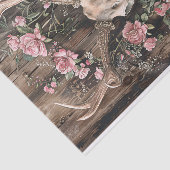 Papier Mousseline Aquarelle du crâne de cerf Fleurs roses Découpage (Détail)