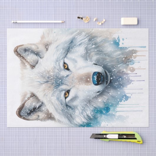 Papier Mousseline Aquarelle du loup arctique (Artisanat)