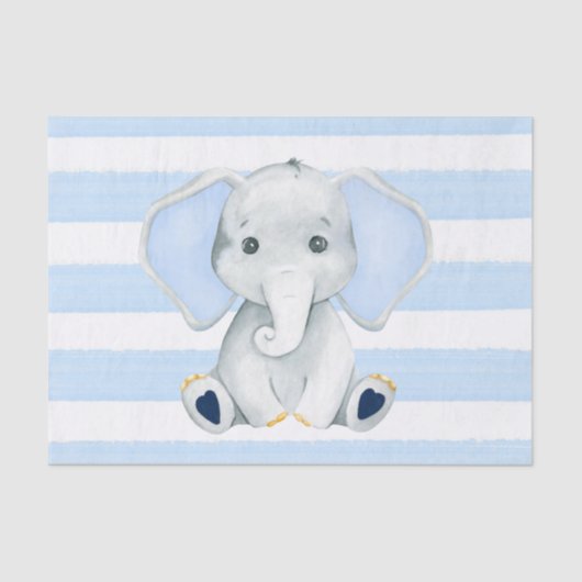Papier Mousseline Aquarelle Elephant Avec Baby shower Bleu Stripes (Recto)