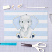 Papier Mousseline Aquarelle Elephant Avec Baby shower Bleu Stripes (Artisanat)