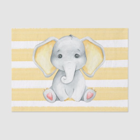 Papier Mousseline Aquarelle Elephant Avec Baby shower Jaune (Recto)
