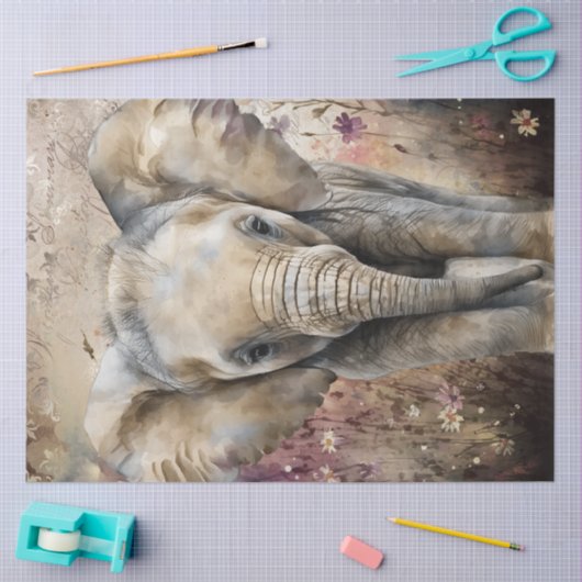 Papier Mousseline Aquarelle Eléphant mignonne (Artisanat)